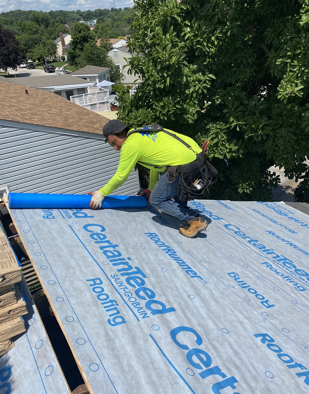 EC Roofing at work on a home near Sparks, MD